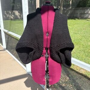 Hand Knit Knitted Shrug Shawl Wrap Open Front Black M